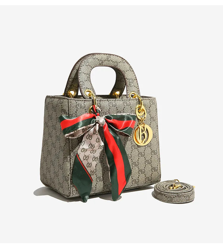 2025 Elegant Top Handle Bag for Women,Retro Floral Crossbody Purse with Silk Scarf Accent, Day To Evening Versatile Shoulder Bag