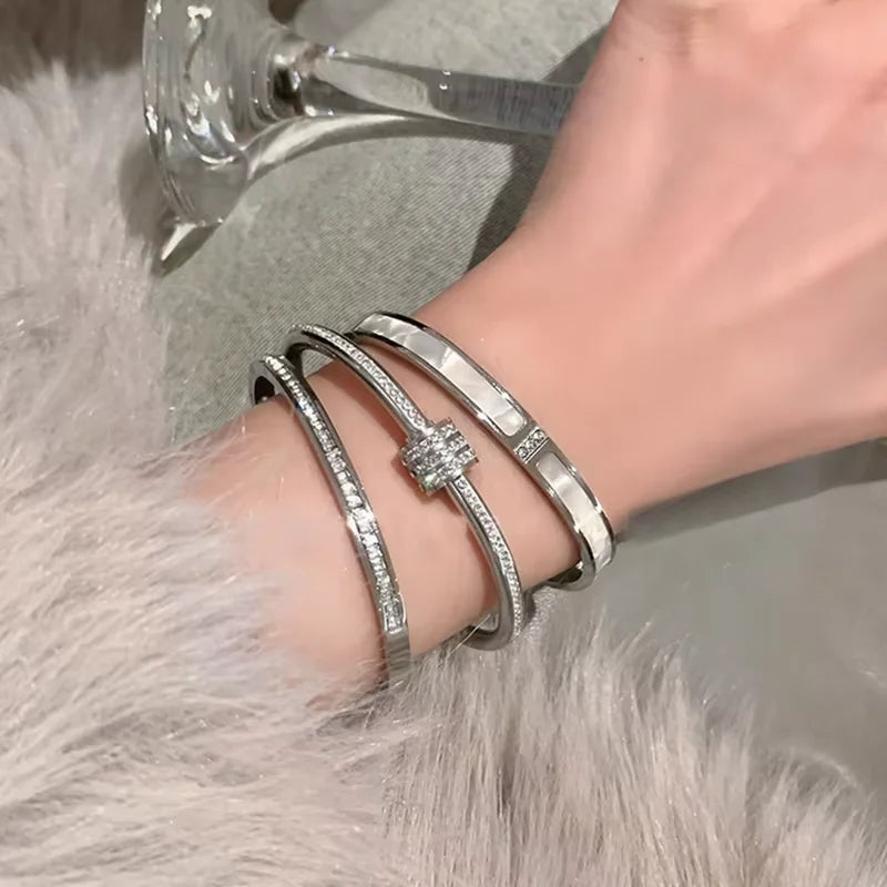 Silver Color Stainless Steel Bangle Bracelet for Women Girls Waterproof Fashion Jewelry Perfect Mother's Day Gift