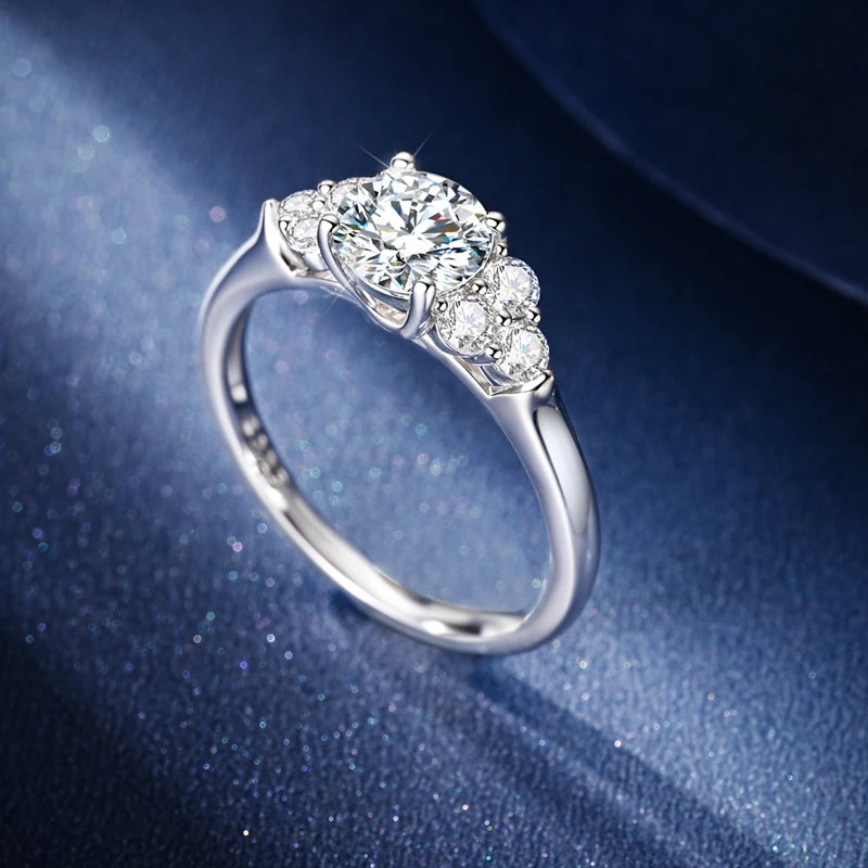 Moissanite Engagement Ring - 925 Sterling Silver, 0.8ct & 1ct, GDTC Certified
