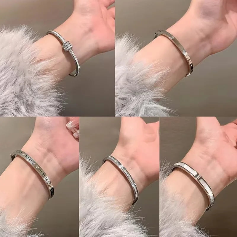 Silver Color Stainless Steel Bangle Bracelet for Women Girls Waterproof Fashion Jewelry Perfect Mother's Day Gift
