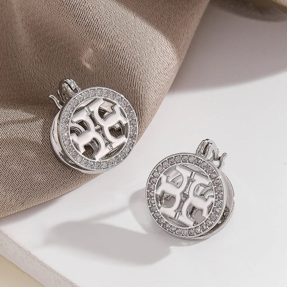 Rhinestone Earrings for Women Gold Silver Round Hollow Geometric Dangle Earrings Wedding Party Daily Wear Fashion Jewelry Gift