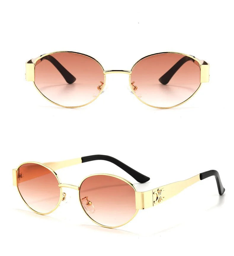 Oval Metal Frame Sunglasses — Retro Gold-Edged Gradient Lenses | Women & Men
