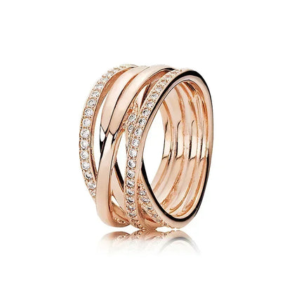 New 925 sterling silver classic rose gold ring, sparkling water droplet crown charm ring, ladies' light luxury exquisite gift