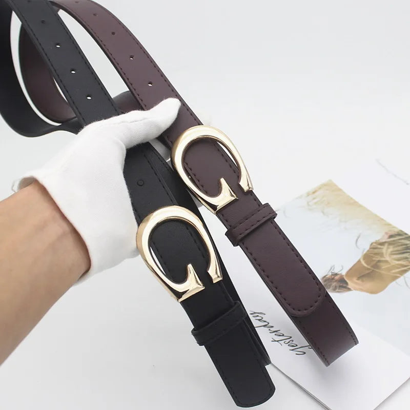 ‌2025 PU Leather Belt - Gold G-Buckle, Trendy Waistband for Jeans, Women's Fashion Accessory, Adjustable & Stylish‌