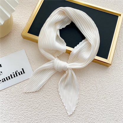 New Floral Print Pleated Silk Scarf Square Neck Scarves Crinkle Hair Bands Scarf Bandana Satin Hijab Head Wraps Neckerchief