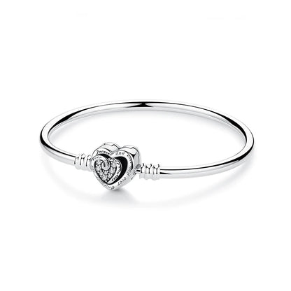 Original Sterling Silver Bracelet Love Heart Clasp Charms Beads Snake Chain Bracelets Bangles Luxury Jewelry For Women Gift