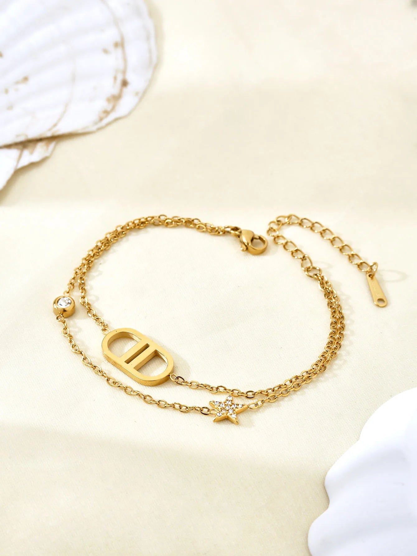 Popular Versatile Personality Temperament Stainless Steel 18K Gold-Plated Diamond Stars Letters CD Bracelet Female