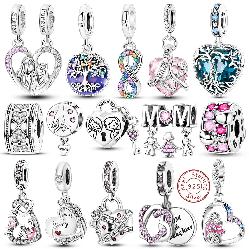 925 Sterling Silver Tree of Life, Peach Heart & Sweet Love Charm Bead | Fits Bracelets & Necklaces