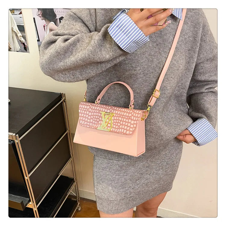 2025 Trendy Women's Shoulder Bag - Large Capacity, Glossy Leather with Letter Print, Adjustable Strap for Daily Use