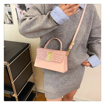 2025 Trendy Women's Shoulder Bag - Large Capacity, Glossy Leather with Letter Print, Adjustable Strap for Daily Use