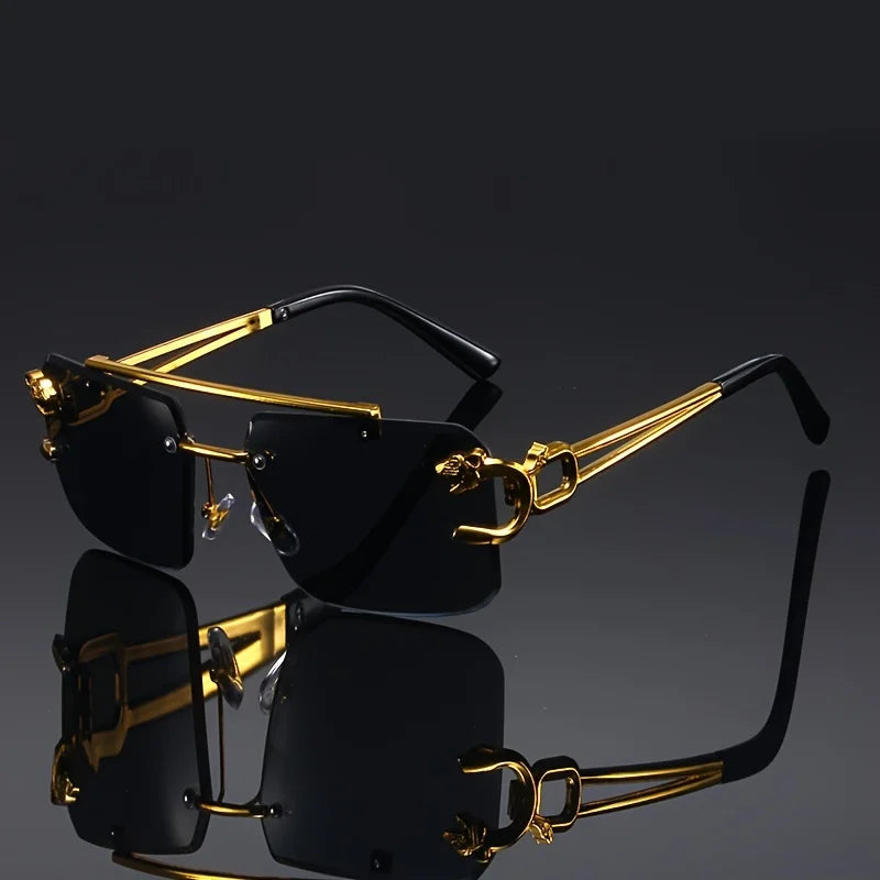 CEYYOR Vintage Punk Frameless Sunglasses — Golden UV400 Anti-Reflective | Women & Men