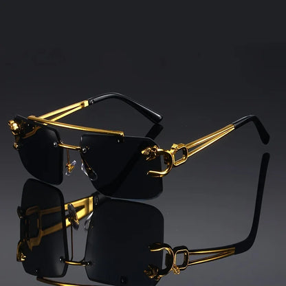 CEYYOR Vintage Punk Frameless Sunglasses — Golden UV400 Anti-Reflective | Women & Men