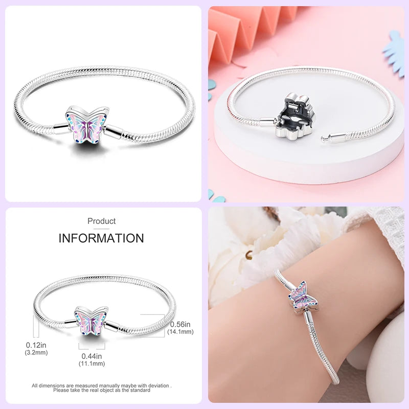 Sterling Silver Butterfly Zircon Bracelet - Colorful Crystal Wedding Jewelry