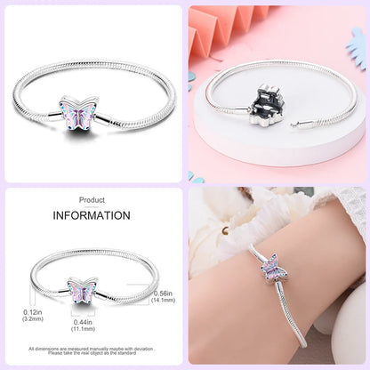 Sterling Silver Butterfly Zircon Bracelet - Colorful Crystal Wedding Jewelry