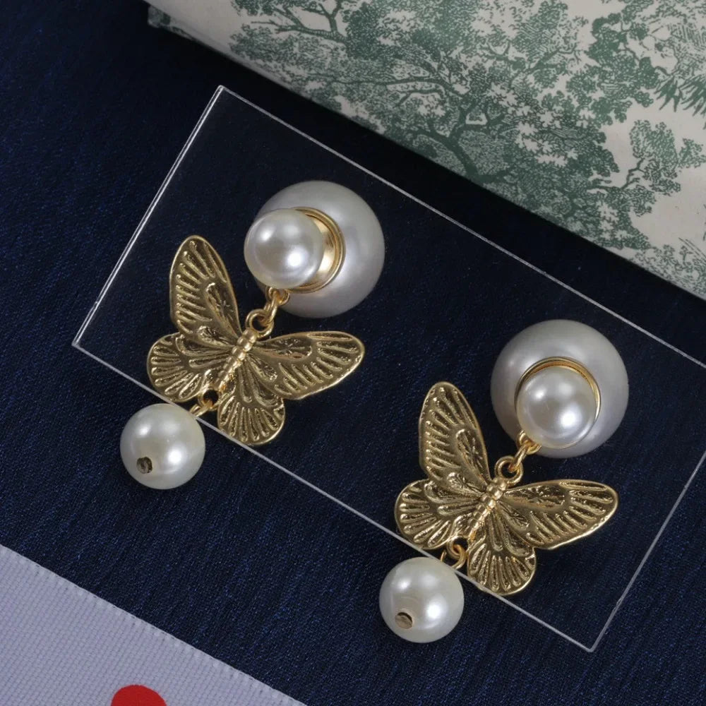 Butterfly Pendant Earring Classic Designer Jewelry Fashion Pearl Butterfly Design Jewelry Luxury Women's Earrings Christmas Gift