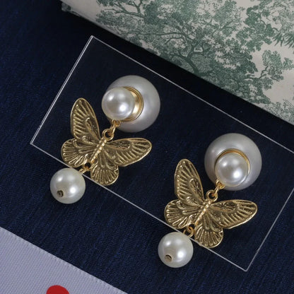 Butterfly Pendant Earring Classic Designer Jewelry Fashion Pearl Butterfly Design Jewelry Luxury Women's Earrings Christmas Gift