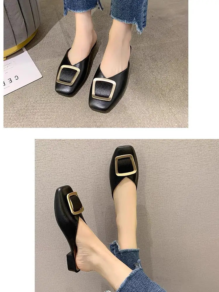 2025 Flat Retro Women Sandals Fashion Spring And Summer Solid Color Round Toe Shoes Non Slip Casual Simple Metal Women Shoes