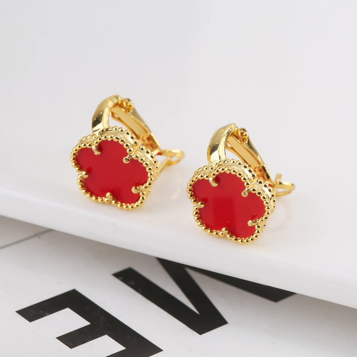 Plant Five Leaf Flower Double sided Plum Blossom Jewelry Set Necklace Earrings New Design Natural Stone Women High Quality Clove