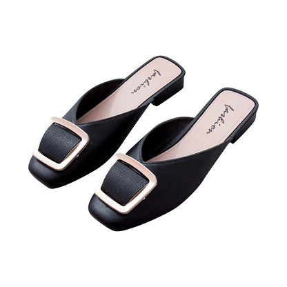 2025 Flat Retro Women Sandals Fashion Spring And Summer Solid Color Round Toe Shoes Non Slip Casual Simple Metal Women Shoes