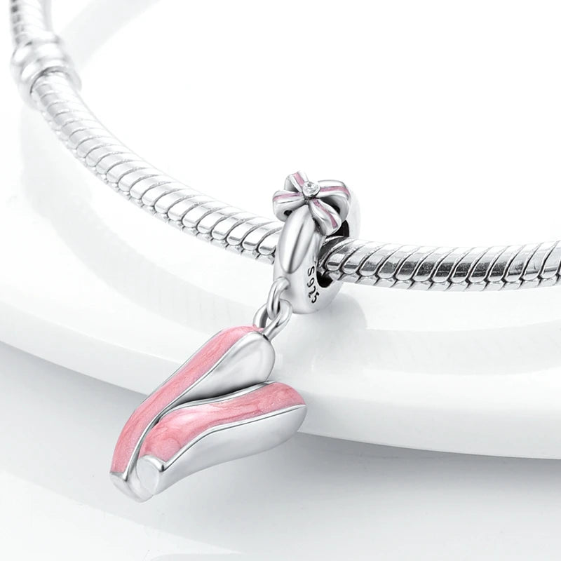 925 Sterling Silver Pink Pendant Charm Bead | Fits Pandora Bracelets & Necklaces | DIY Fine Jewelry
