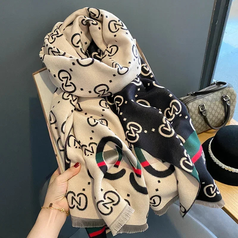 Luxury Designer Cashmere Scarf - Warm Winter Pashmina Shawl Blanket Wrap