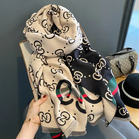 Luxury Designer Cashmere Scarf - Warm Winter Pashmina Shawl Blanket Wrap