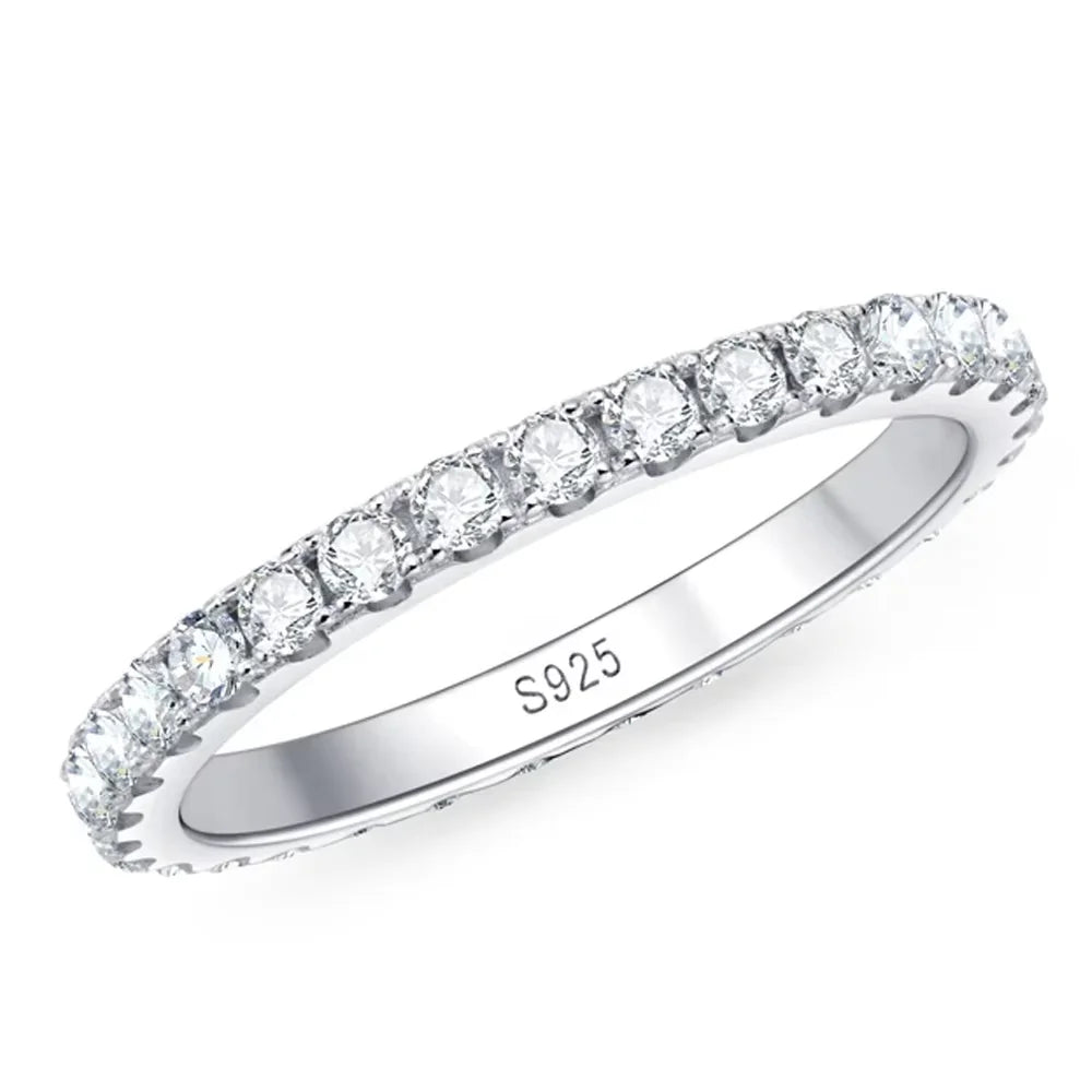 Moissanite Eternity Band - 925 Sterling Silver & 18K White Gold, D Color VVS1, GRA Certified