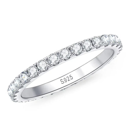 Moissanite Eternity Band - 925 Sterling Silver & 18K White Gold, D Color VVS1, GRA Certified