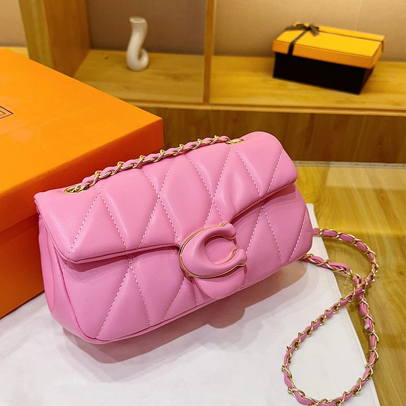 2025 new diamond striped small fragrant embroidery thread bag chain bag high-quality shoulder crossbody bag