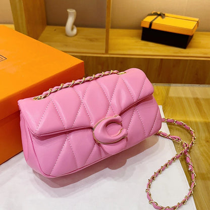 2025 new diamond striped small fragrant embroidery thread bag chain bag high-quality shoulder crossbody bag