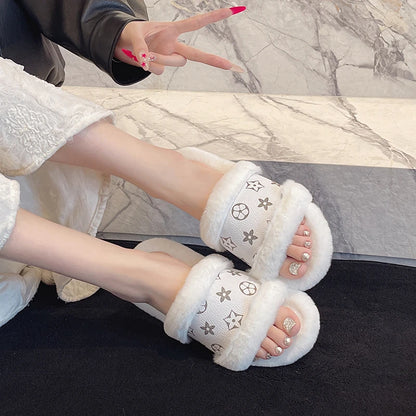 Women's Furry Flip Flop Slippers - Plush Summer Party Slides