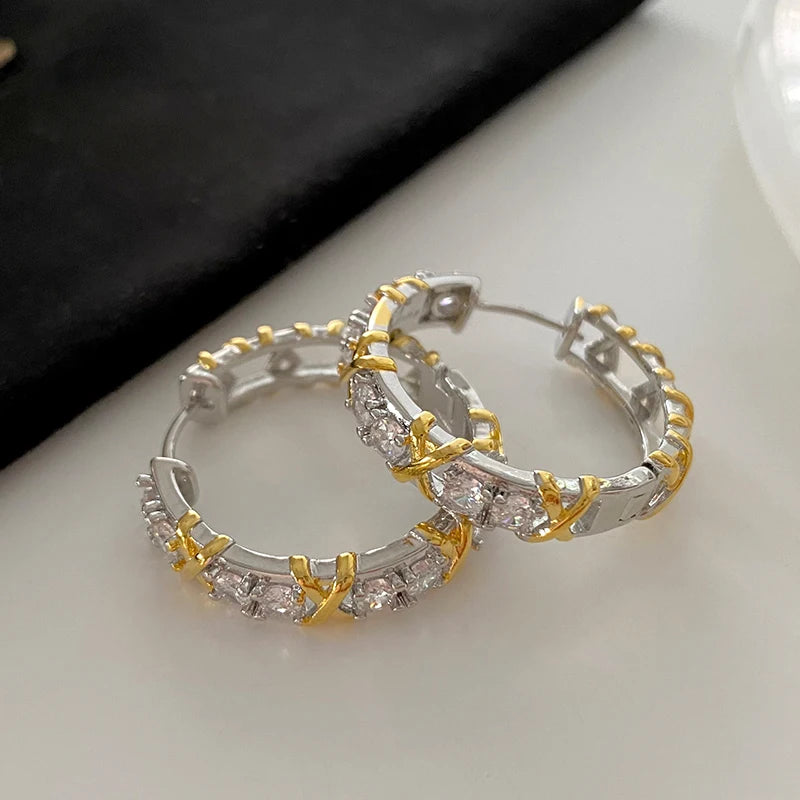 Design  Luxury Zircon Earrings -  Fashionable Gold Silver Metal Accessories for Women