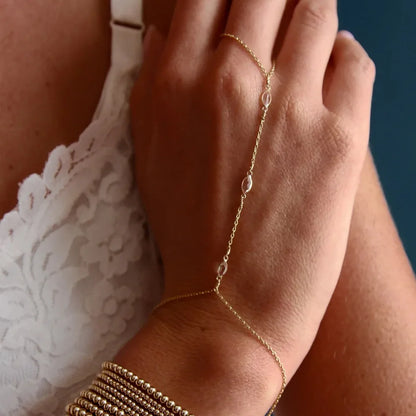 Waterdrop Crystal Hand Chain & Finger Ring Bracelet for Women — Gold & Silver