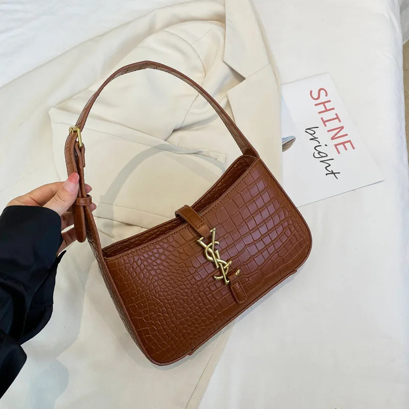 2025 New Fashion Favorite Fashion Crocodile Pattern Stick Bag Women's Fashion Trend Handbag Casual Single Shoulder Underarm Bag