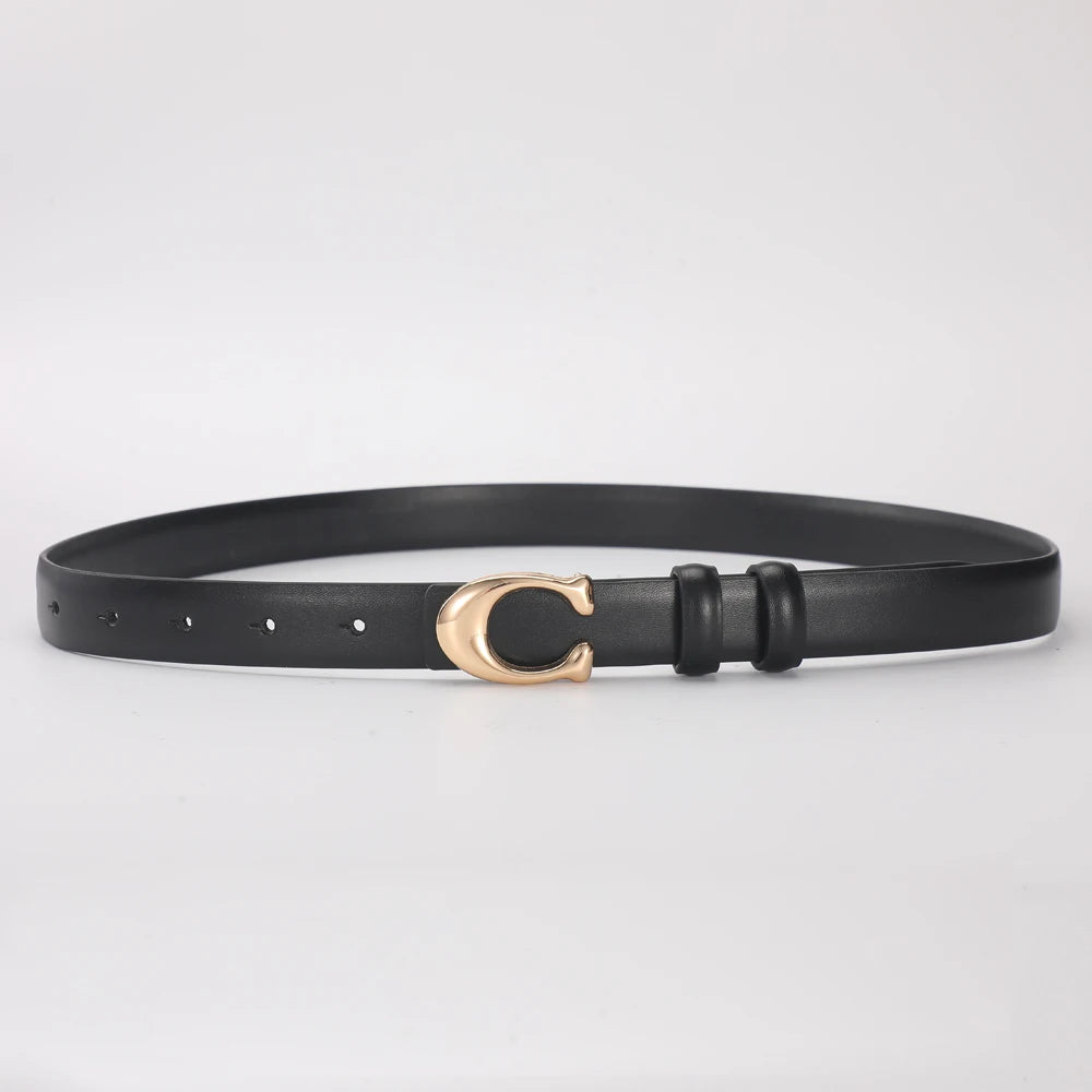 Elegant Women's PU Leather Belt - C-Shaped Buckle Fashion Belt with Gift Box