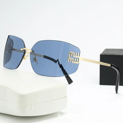 Curved One-Piece Frameless Sunglasses - Square Cut-Edge UV400 Street Style