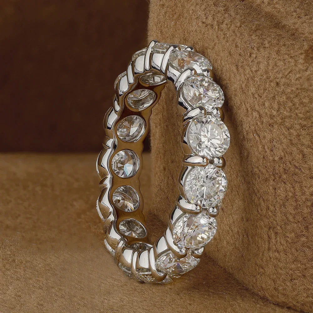 Full Eternity Moissanite Band - 925 Sterling Silver & 18K White Gold, 2/3/4/5mm, D Color VVS1