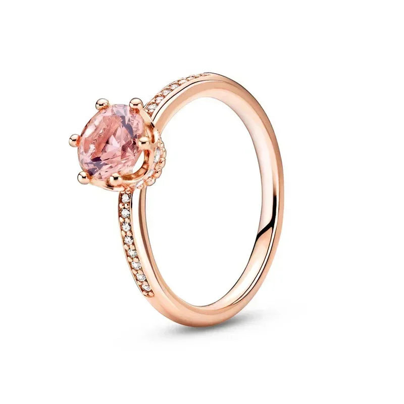 New 925 sterling silver classic rose gold ring, sparkling water droplet crown charm ring, ladies' light luxury exquisite gift