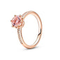 New 925 sterling silver classic rose gold ring, sparkling water droplet crown charm ring, ladies' light luxury exquisite gift