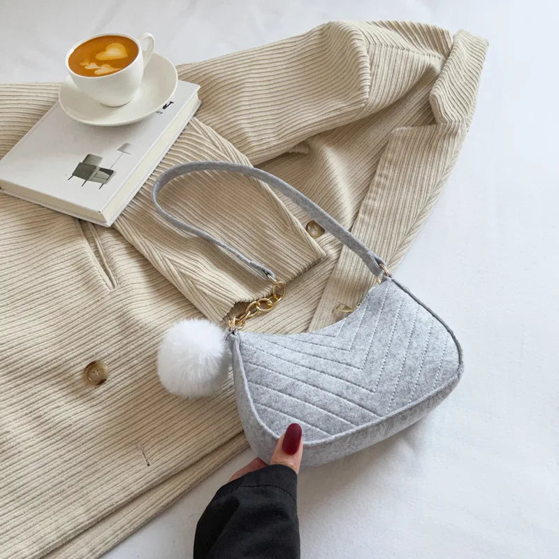 Mini Crescent Saddle Bag - Designer Felt Shoulder Bag for Women