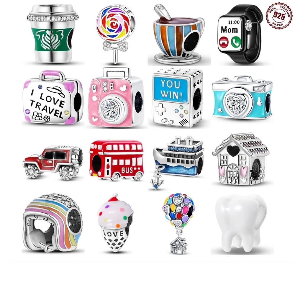 Sterling Silver NEW Leisure Life Theme Beads Charms Bracelets Necklace Luxury Women DIY Jewelry Gifts Birthday Party