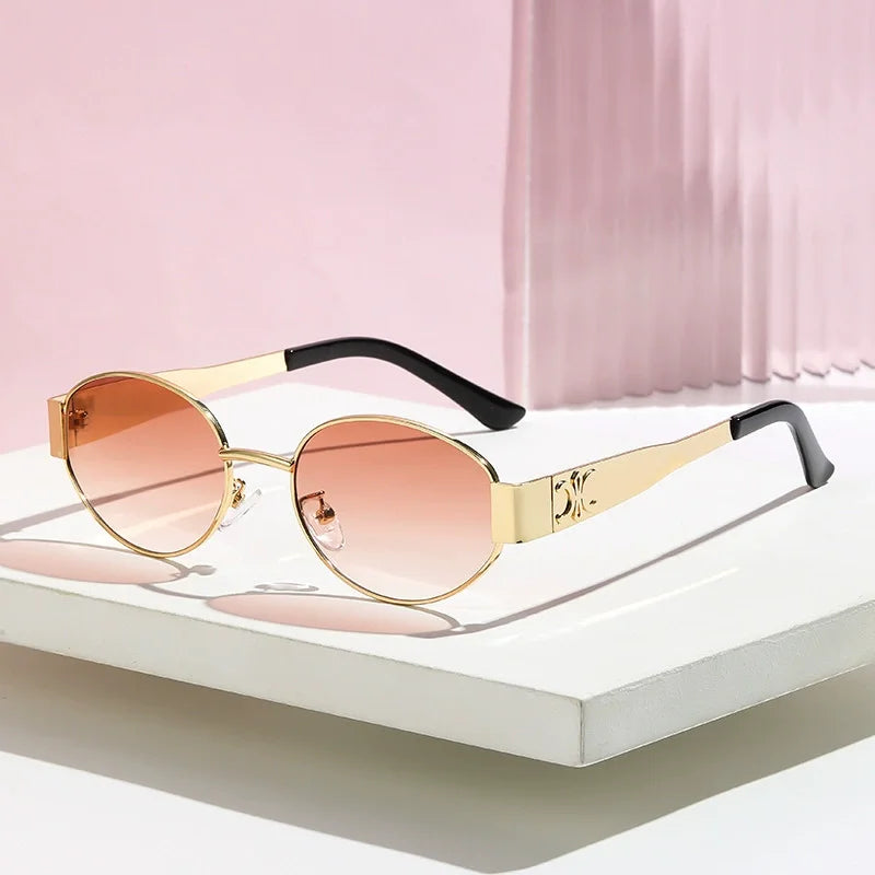 Oval Metal Frame Sunglasses — Retro Gold-Edged Gradient Lenses | Women & Men