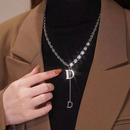 Silver Letter D Pendant Necklace | Micro Zircon Snake Chain