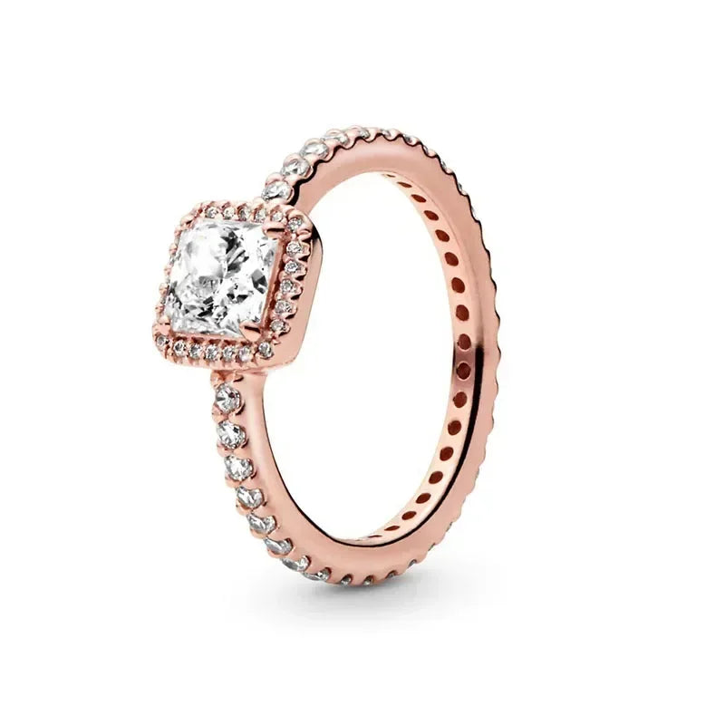 New 925 sterling silver classic rose gold ring, sparkling water droplet crown charm ring, ladies' light luxury exquisite gift