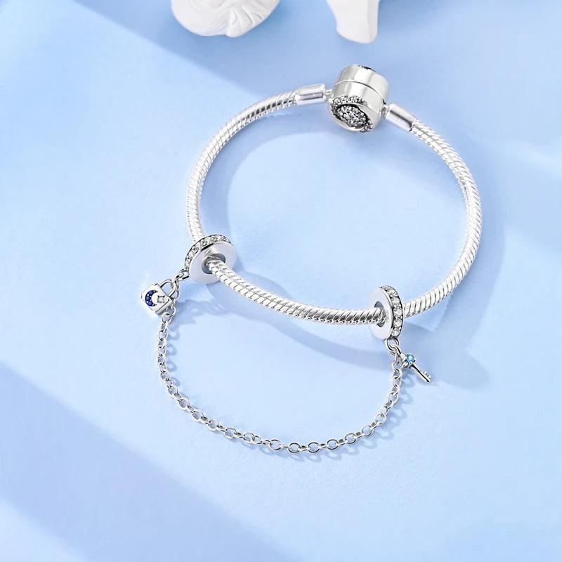 925 Sterling Silver Heart, Infinity & Triple Jewel Safety Chain Charm | Fits Pandora & Most Bracelets