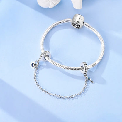 925 Sterling Silver Heart, Infinity & Triple Jewel Safety Chain Charm | Fits Pandora & Most Bracelets