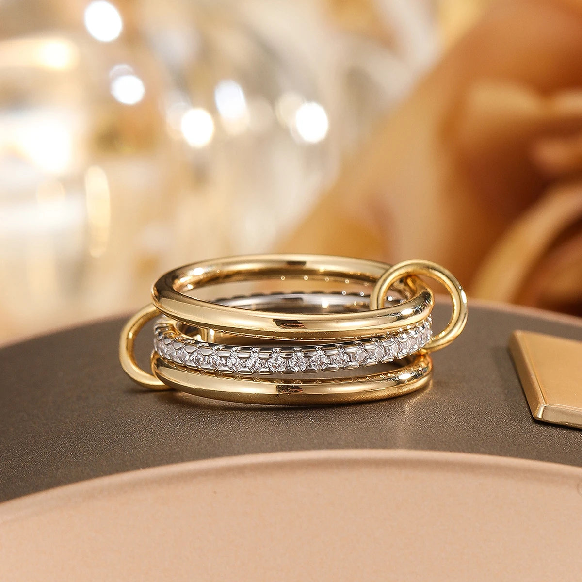 Trendy 4-Piece Stackable Ring Set - Two-Tone 18K Gold Plated Zircon Rings