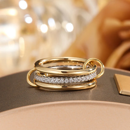 Trendy 4-Piece Stackable Ring Set - Two-Tone 18K Gold Plated Zircon Rings