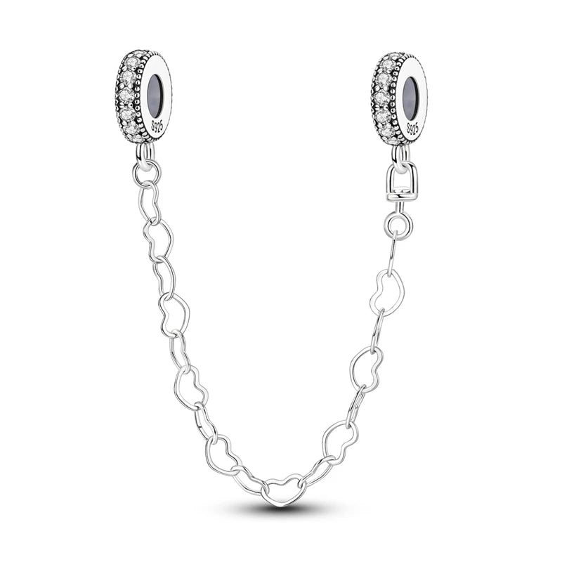 925 Sterling Silver Heart, Infinity & Triple Jewel Safety Chain Charm | Fits Pandora & Most Bracelets