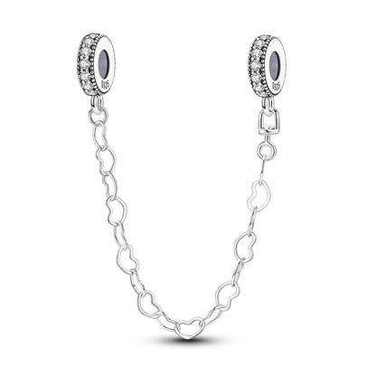 925 Sterling Silver Heart, Infinity & Triple Jewel Safety Chain Charm | Fits Pandora & Most Bracelets